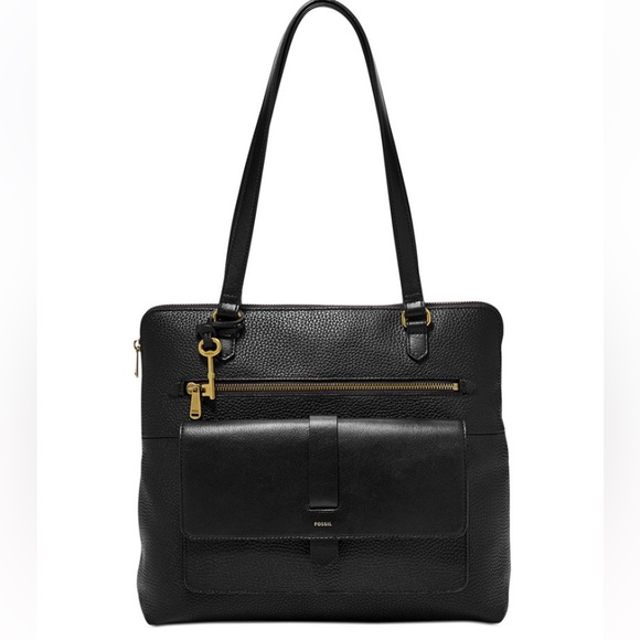 Fossil Kinley Cowhide Black Pebbled Leather Shopper Bag - Picture 2 of 16